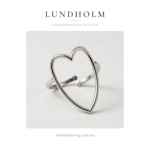 Lundholm Joliene – Ring met Groot Hart en Agaat – Zilverkleurig Lundholm Joliene – Ring met Groot Hart en Agaat – Zilverkleurig