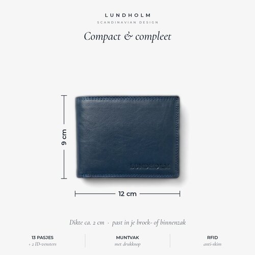 Lundholm Leren Heren Portemonnee met RFID – Donkerblauw Lundholm Leren Heren Portemonnee met RFID – Donkerblauw