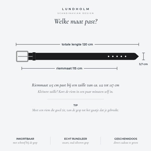 Lundholm Leren Riem Heren 115 cm – Zwart Lundholm Leren Riem Heren 115 cm – Zwart