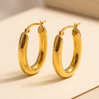 Chunky Oval Hoop Earrings – Gold-Tone