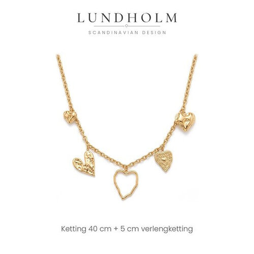 Lundholm Lundholm Cecily Ketting Dames Goudkleurig - Statement Bedelketting met Vijf Verschillende Hartjes - Premium Stainless Steel Gold PVD Plated - Ketting 40 cm + 5 cm Verlengketting - Waterproof & Hypoallergeen Lundholm Lundholm Cecily Ketting Dames Goudkleurig - Statement Bedelketting met Vijf Verschillende Hartjes - Premium Stainless Steel Gold PVD Plated - Ketting 40 cm + 5 cm Verlengketting - Waterproof & Hypoallergeen