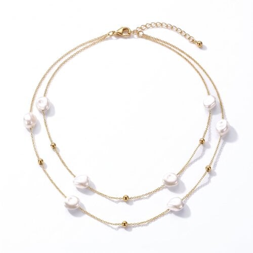 Lundholm Mirabelle – Layered Parelketting met Barokparels – Goudkleurig Lundholm Mirabelle – Layered Parelketting met Barokparels – Goudkleurig
