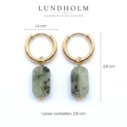 Lundholm Agneta – Oorringen met Natuursteen Hanger – Groene Aardbeikwarts – Goudkleurig
