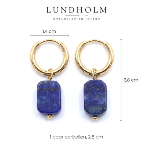Lundholm Agneta – Oorringen met Natuursteen Hanger – Lapis Lazuli – Goudkleurig