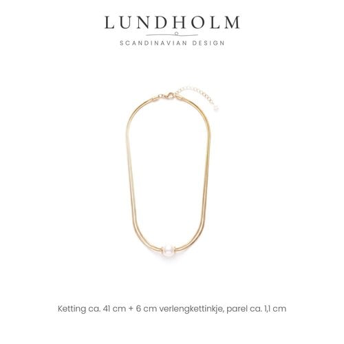 Lundholm Lundholm Margaux Parelketting Dames Goudkleurig - Ketting met Grote Parel - Dubbele Slangenketting - Gold Plated - Elegante Parel Ketting Goud - Cadeau voor Haar Lundholm Lundholm Margaux Parelketting Dames Goudkleurig - Ketting met Grote Parel - Dubbele Slangenketting - Gold Plated - Elegante Parel Ketting Goud - Cadeau voor Haar