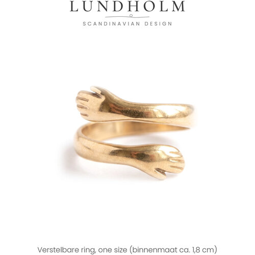 Lundholm Lundholm Minna Knuffelring Dames Goudkleurig - Ring met Twee Handjes die Elkaar Omarmen - Hug Ring - Premium Stainless Steel Gold Plated - Verstelbare Ring One Size - Waterproof & Hypoallergeen Lundholm Lundholm Minna Knuffelring Dames Goudkleurig - Ring met Twee Handjes die Elkaar Omarmen - Hug Ring - Premium Stainless Steel Gold Plated - Verstelbare Ring One Size - Waterproof & Hypoallergeen