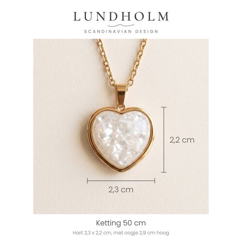 Lundholm Lundholm Beatrice Parelmoer Hartjes Ketting Dames Goudkleurig - Ketting met Hart Hanger van Parelmoer - Schelp Ketting - Premium Stainless Steel Gold Plated - 50 cm - Waterproof & Hypoallergeen Lundholm Lundholm Beatrice Parelmoer Hartjes Ketting Dames Goudkleurig - Ketting met Hart Hanger van Parelmoer - Schelp Ketting - Premium Stainless Steel Gold Plated - 50 cm - Waterproof & Hypoallergeen