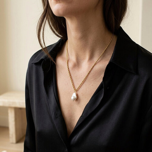 Lundholm Lundholm Noelle Parelketting Dames Goudkleurig - Ketting met Grote Barokparel Hanger - Gedraaide Schakelketting - Gold Plated - Statement Parel Ketting Goud - Cadeau voor Haar Lundholm Lundholm Noelle Parelketting Dames Goudkleurig - Ketting met Grote Barokparel Hanger - Gedraaide Schakelketting - Gold Plated - Statement Parel Ketting Goud - Cadeau voor Haar