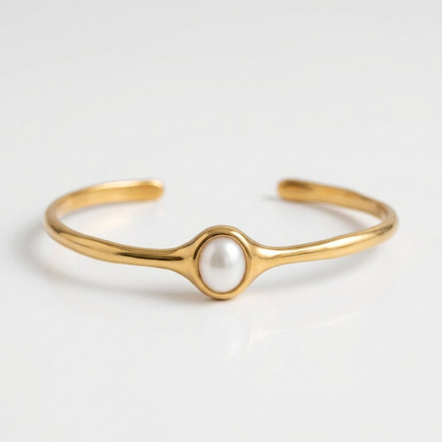 Lundholm Jol – Open Bangle met Witte Parel Dames – Goudkleurig