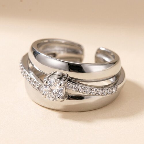 Lundholm Silja – Verstelbare Statement Ring met Zirkonia – Zilverkleurig