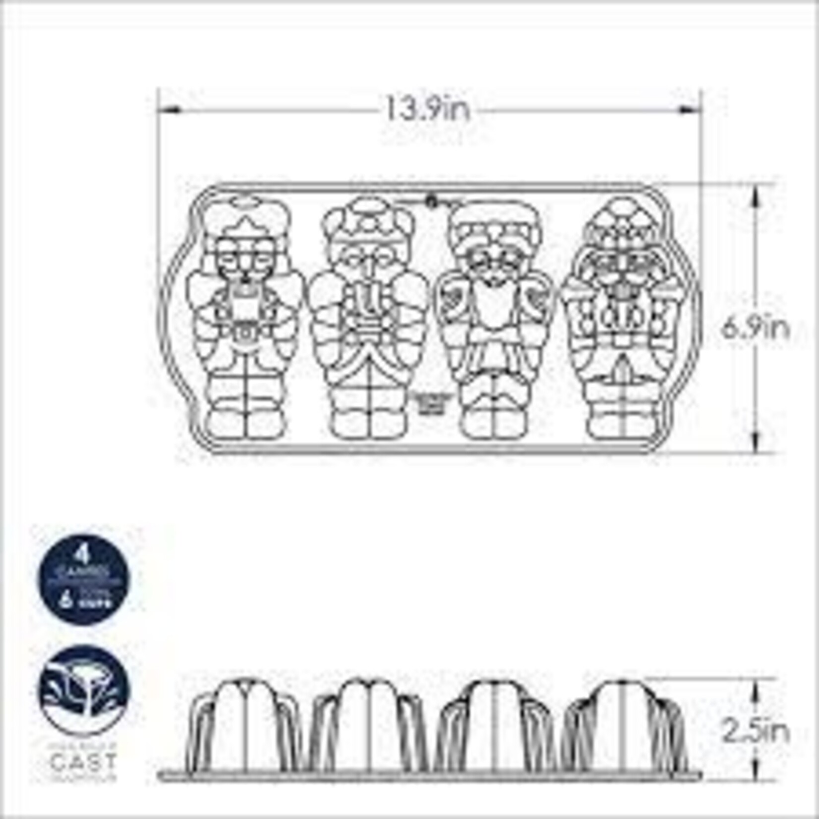 Nordic Ware Bakvorm met 4 notenkraker figuren kerst Nordic Ware Nutcracker cake pan Nordic Ware 92977