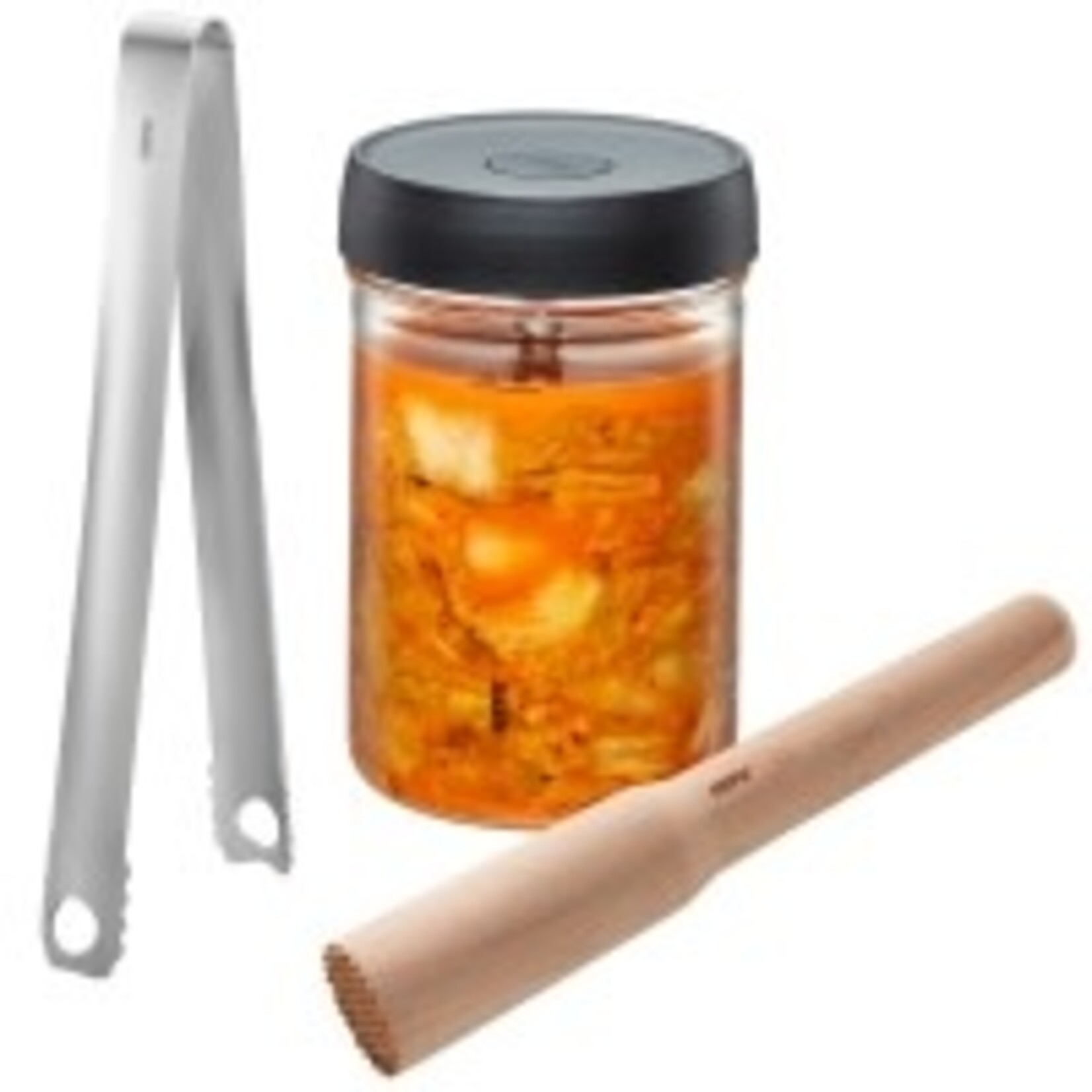 Gefu Gefu fermentatie set 4 delig 1 liter glas met deksel, massief glazen gewicht tang en stamper Gefu Nativo Gefu 15800