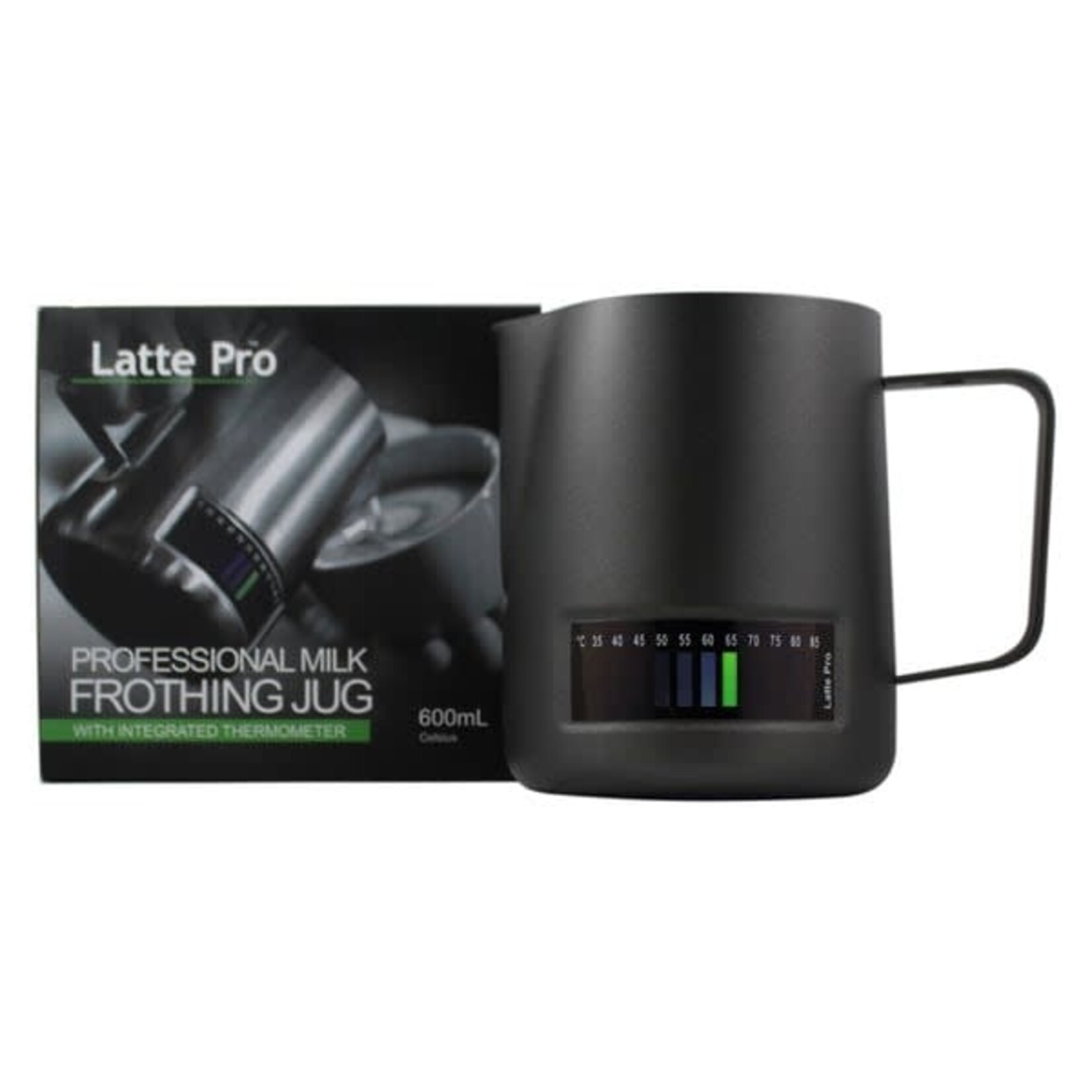 Diverse Merken 600 ml zwart Latte Pro melkkan met temperatuur indicatie Latte Pro lp600.2