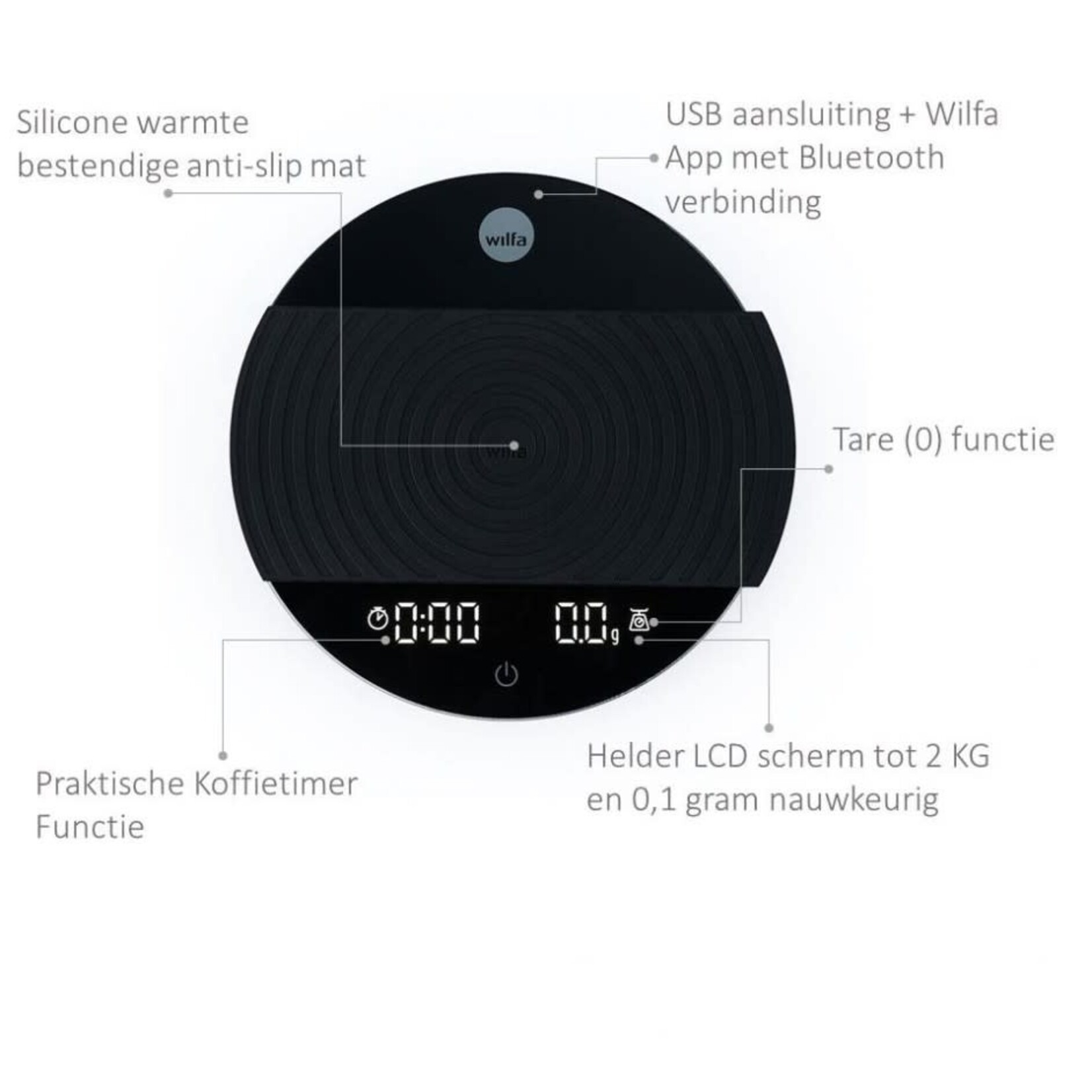 Wilfa Uni black precision weegschaal Wilfa weegschaal zwart 2 kg, 1/10 gram nauwkeurig Wilfa wi605928