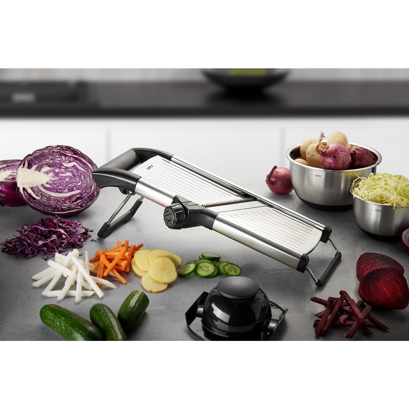 Gefu Mandoline 1-9 mm schaaf, julienne 4.5&9mm Gefu Volari Mandoline culinaire snijder Gefu 89541