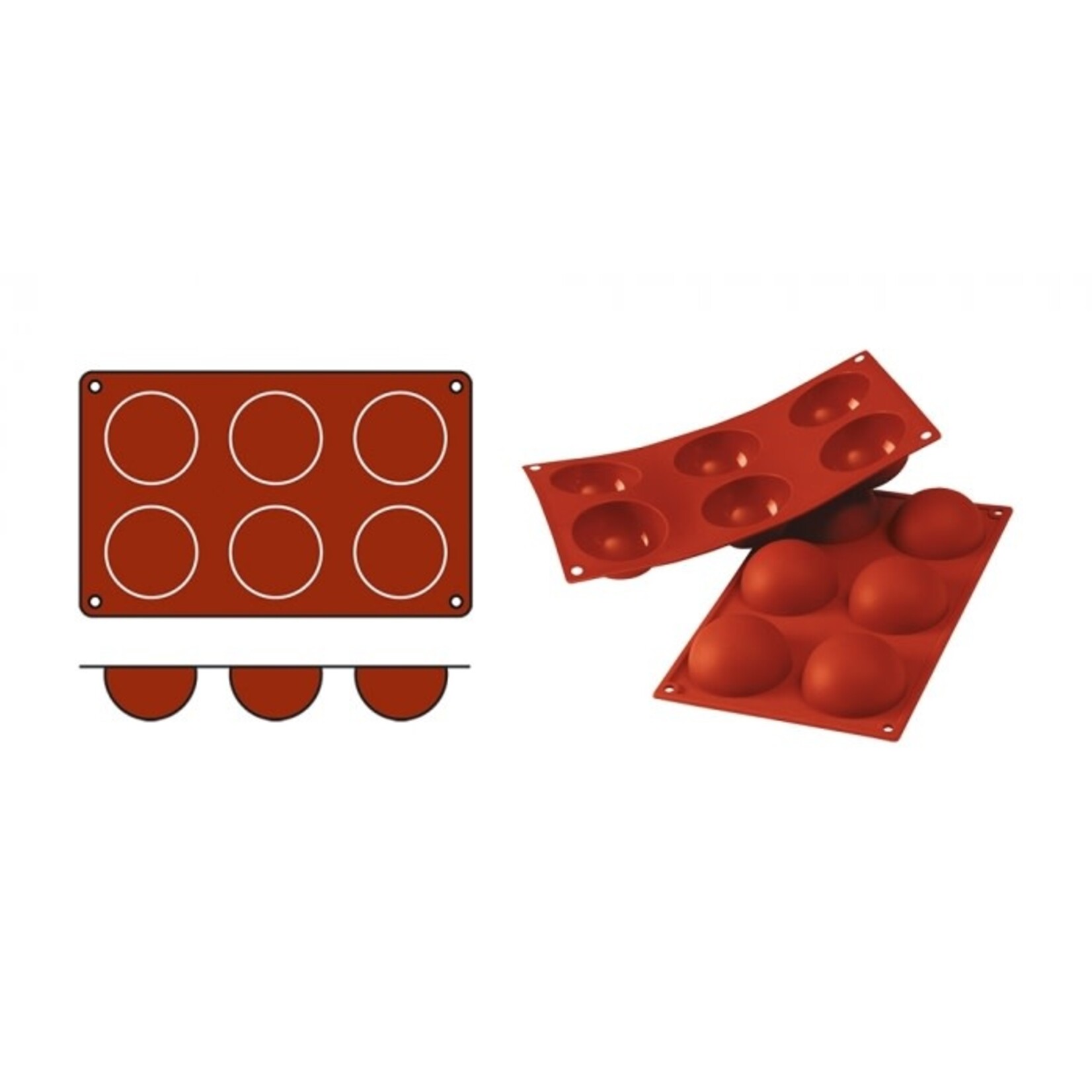 Silikomart Silikomart sf002 Ø 70 hoog 35 mm 6 halve bollen flexibele bakvorm 070056