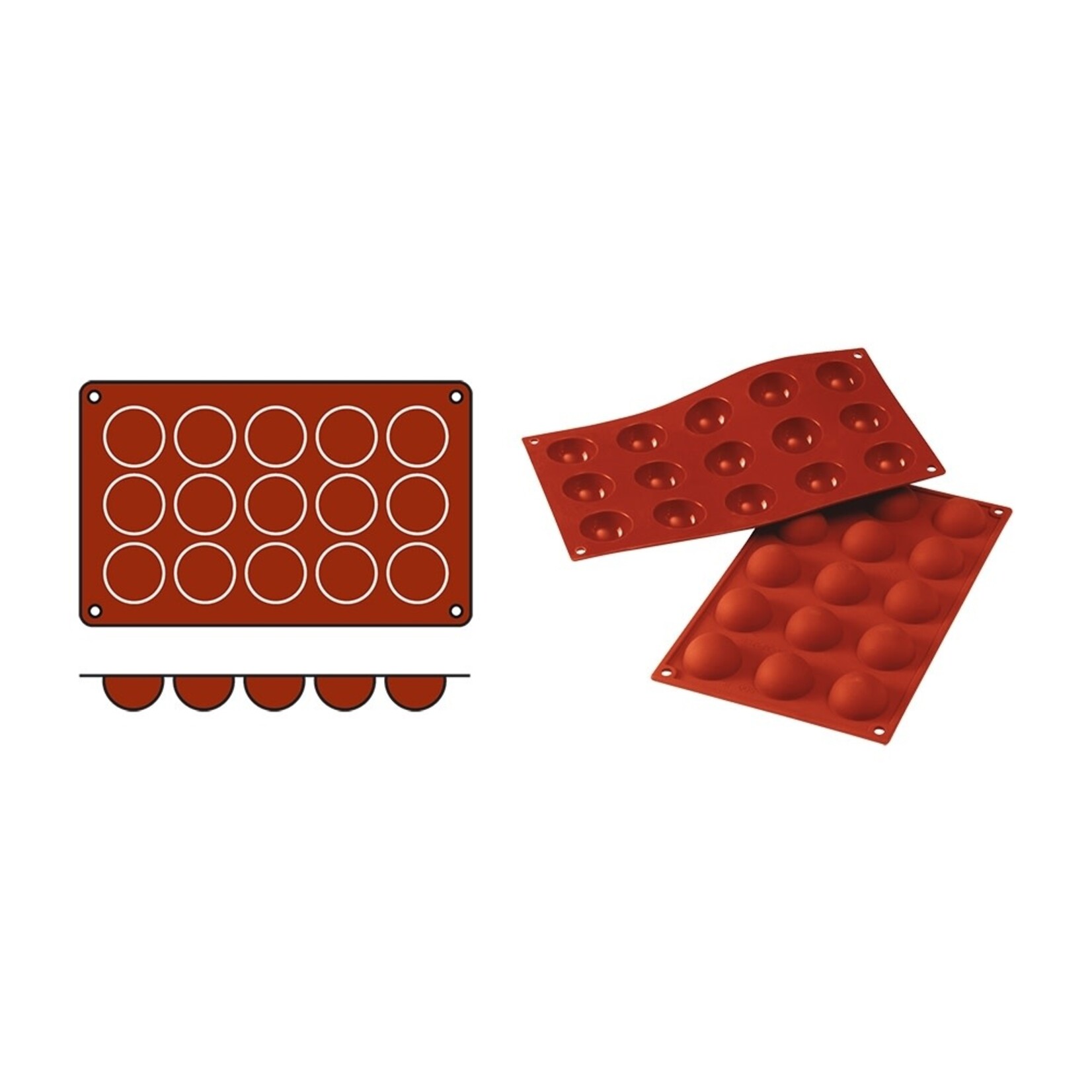 Silikomart Ø 40 hoog 20 mm 15 halve bollen flexibele bakvorm Silikomart sf005 070051