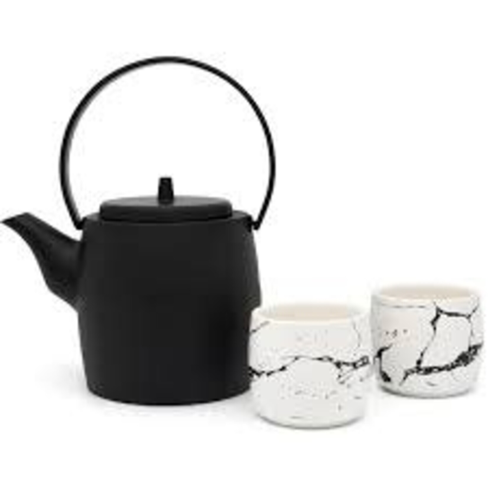 Bredemeijer 1200 ml gietijzeren theepot zwart met 2 porseleinen mokken Bredemeijer Kobe giftset 153014