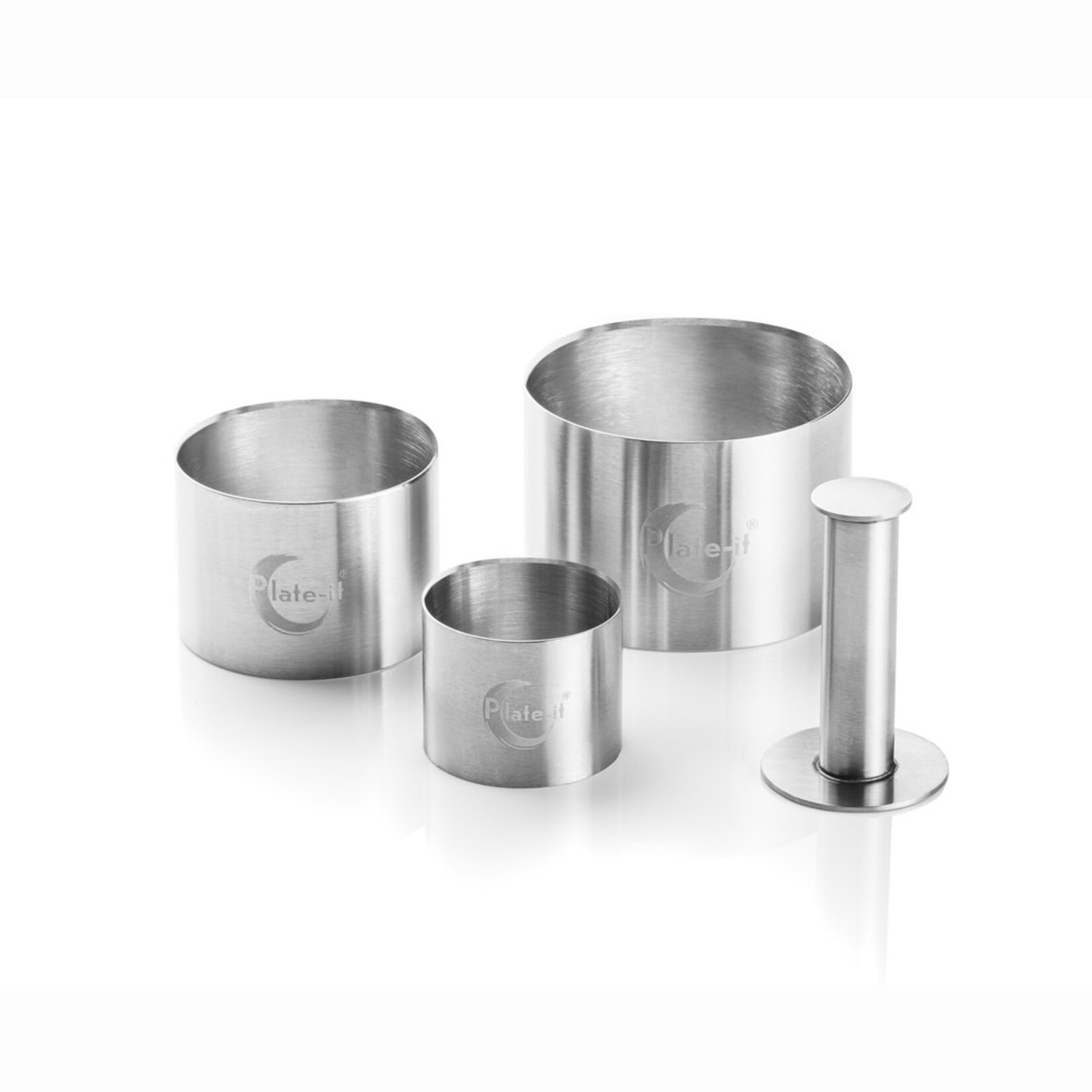 Plate-It, like a pro! 5,7,9 cm kook ring 5 cm aandrukker Plate-it garneerringen 4dlg Plate it PLgarnrings4