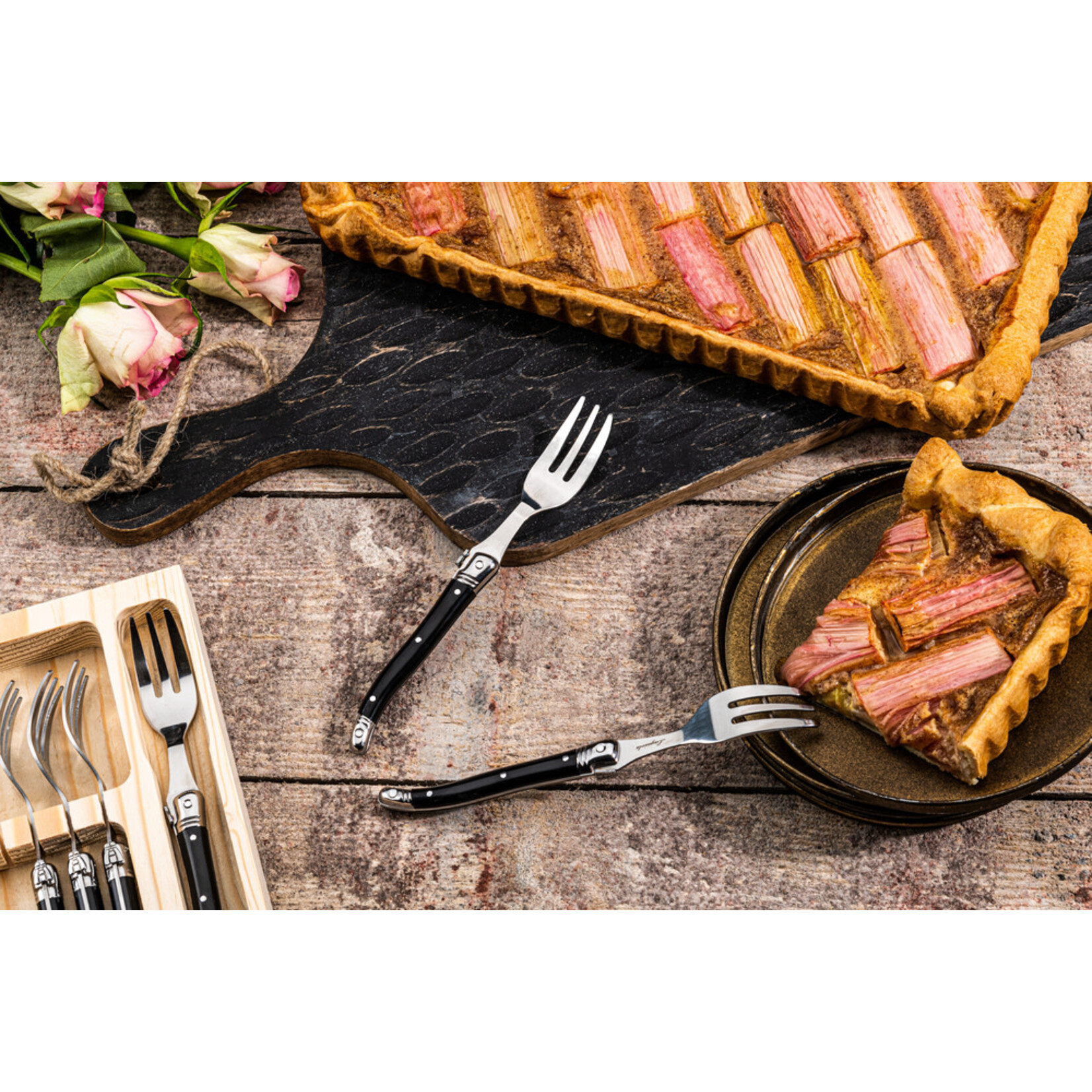 Style de Vie set-6 zwarte premium line taartvorken Laguiole Style de Vie taartvorken set-6 Laguiole 8718719301265