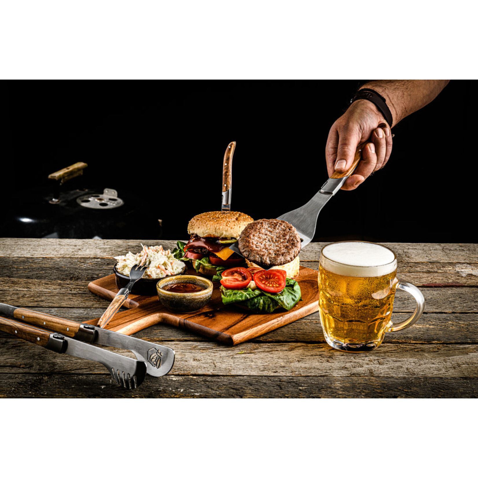 Lagiole Style de Vie BBQ set Style de Vie Luxury Line BBQ set spatel en tang met olijfhout Style de Vie LuxBBQSetOlive
