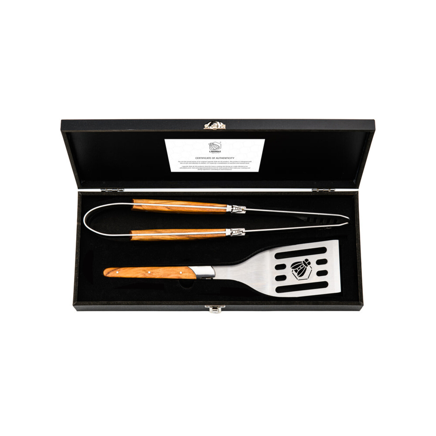 Lagiole Style de Vie BBQ set Style de Vie Luxury Line BBQ set spatel en tang met olijfhout Style de Vie LuxBBQSetOlive