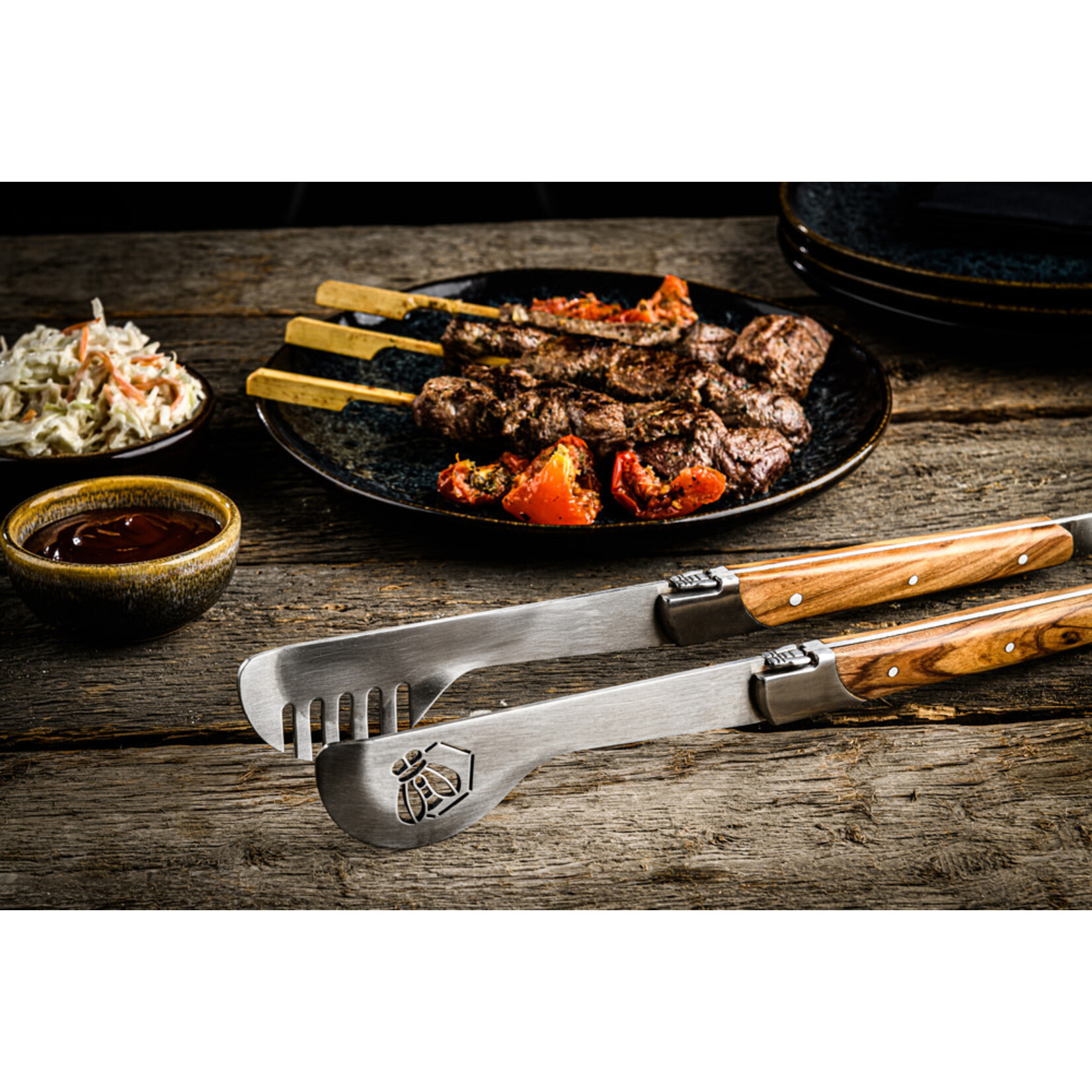 Lagiole Style de Vie BBQ set Style de Vie Luxury Line BBQ set spatel en tang met olijfhout Style de Vie LuxBBQSetOlive