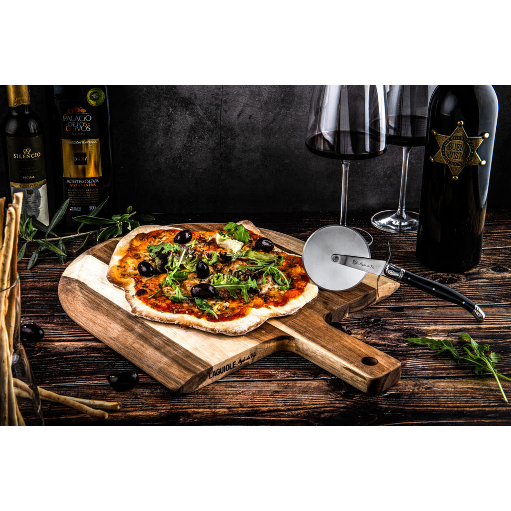 Lagiole Style de Vie Acacia pizzaplank met snijder Style de Vie Premium line Pizzasnijder met plank Style de Vie PremPizzaZw