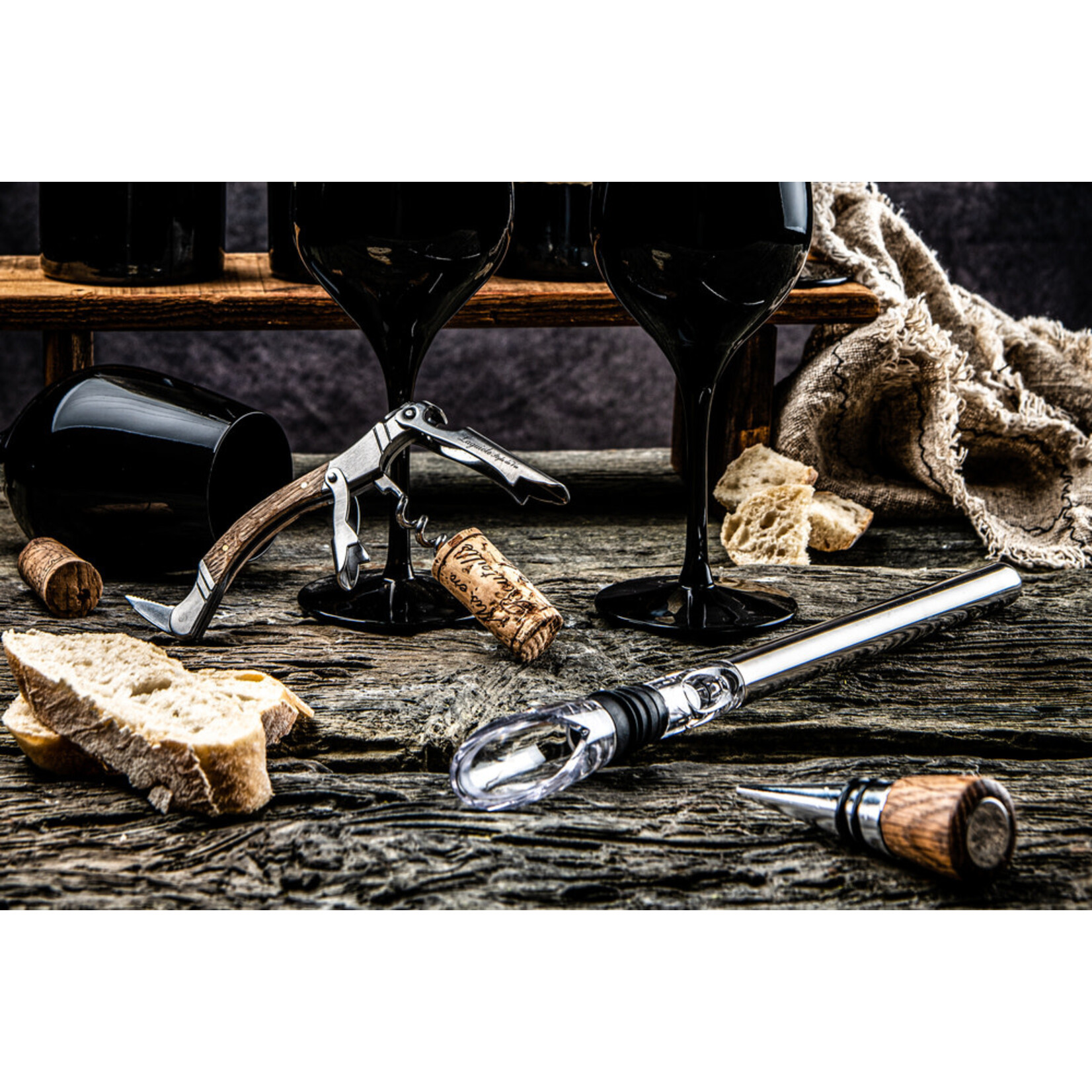 Lagiole Style de Vie Kurkentrekker set Style de Vie Luxury Line kurkentrekker eikenhout met accessoires Style de Vie kurkeikgift