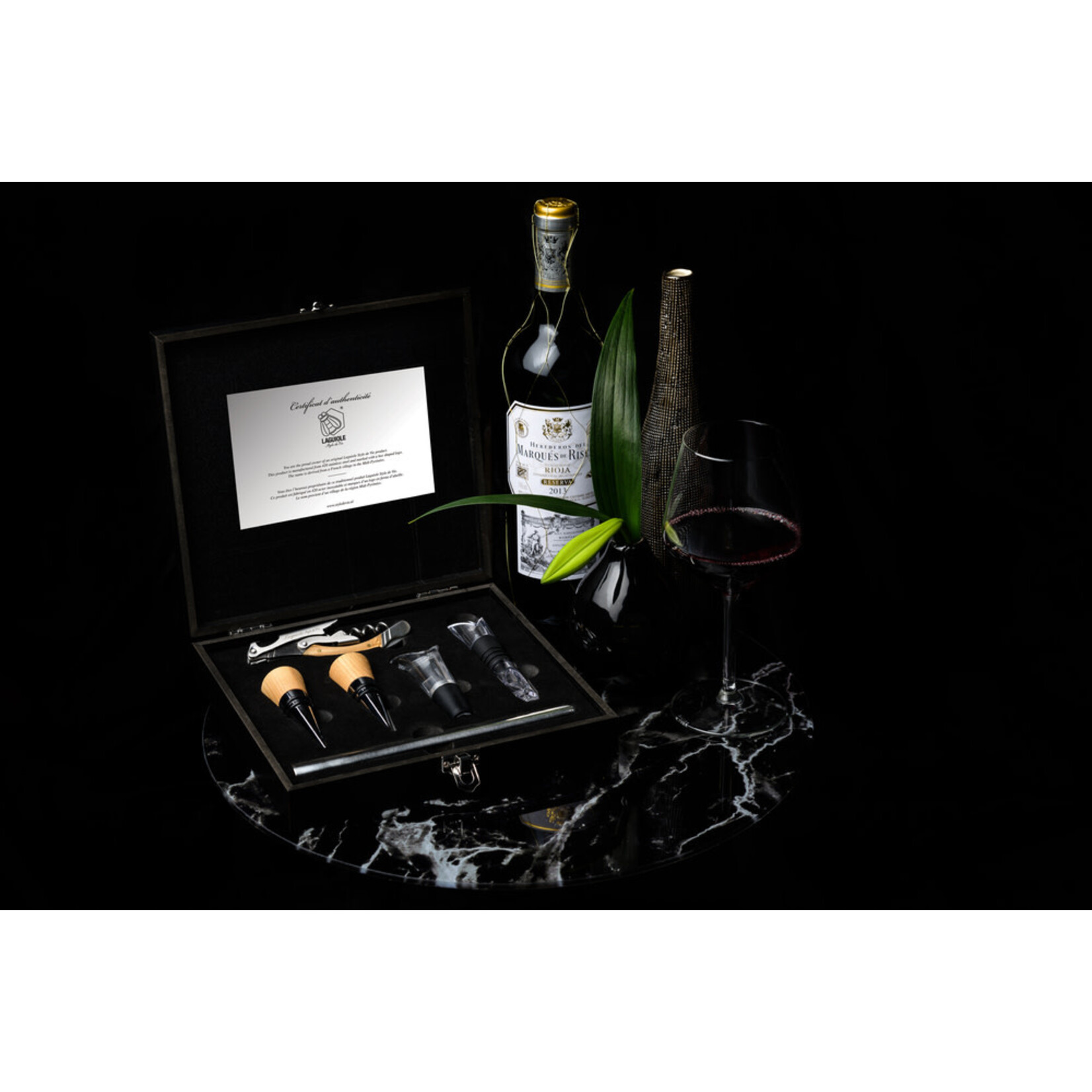 Lagiole Style de Vie Kurkentrekker set Style de Vie Luxury Line kurkentrekker eikenhout met accessoires Style de Vie kurkeikgift