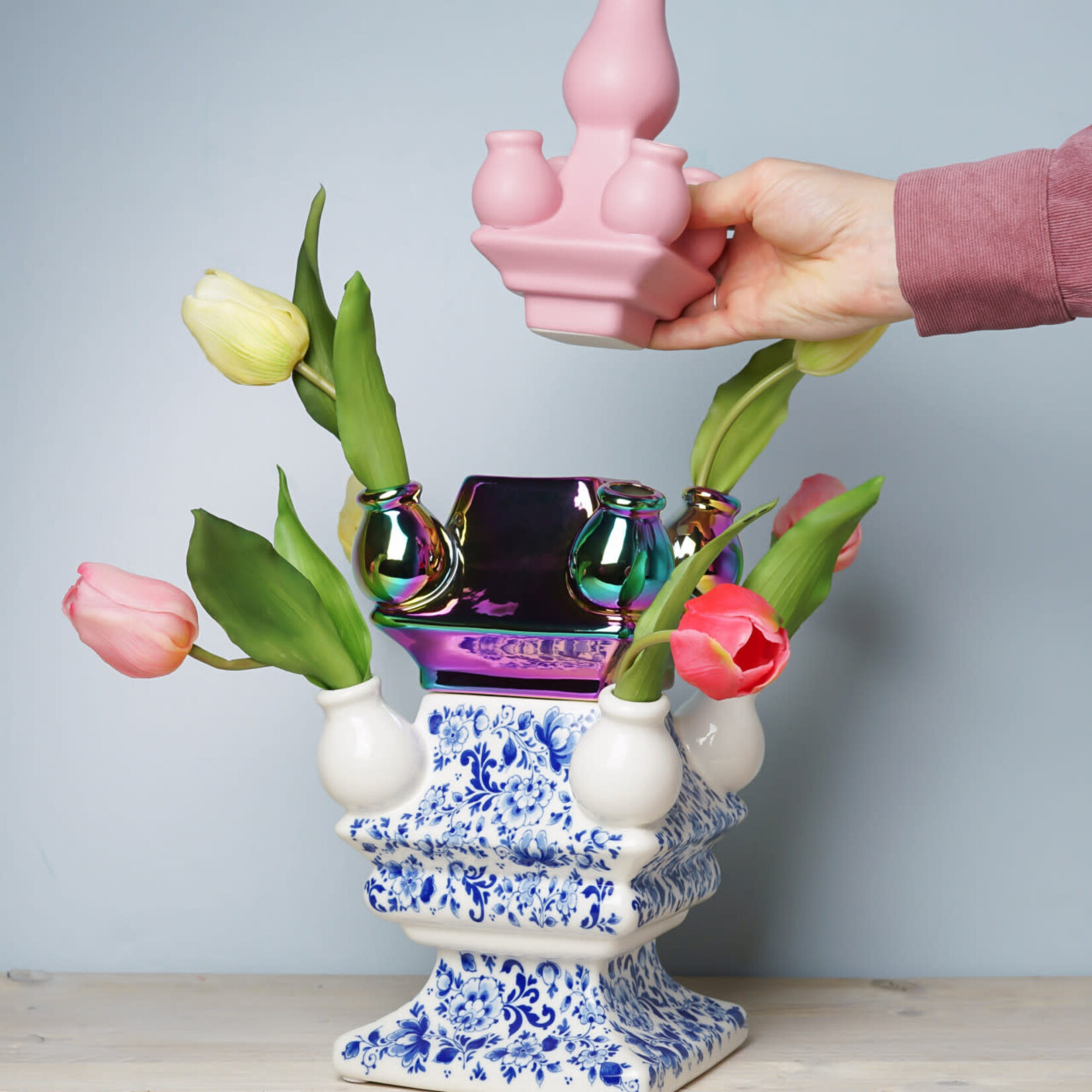 Heinen Delfts Blauw Heinen Delfts Blauw Bodem vaas stapelgekte Sierlijke Bloem Bodem Heinen Delfts Blauw D0386-3