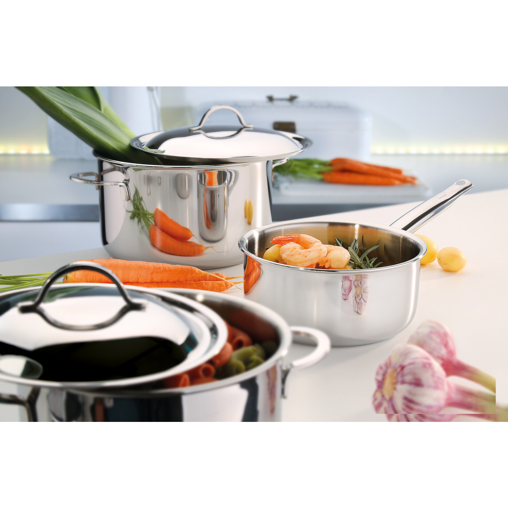 Spring Pannen en meer Spring Cristal 4 delige pannenset Spring Cristal kookpan 16, 18 & 20 hoog, steelpan 16 cm laag Spring 0286810604