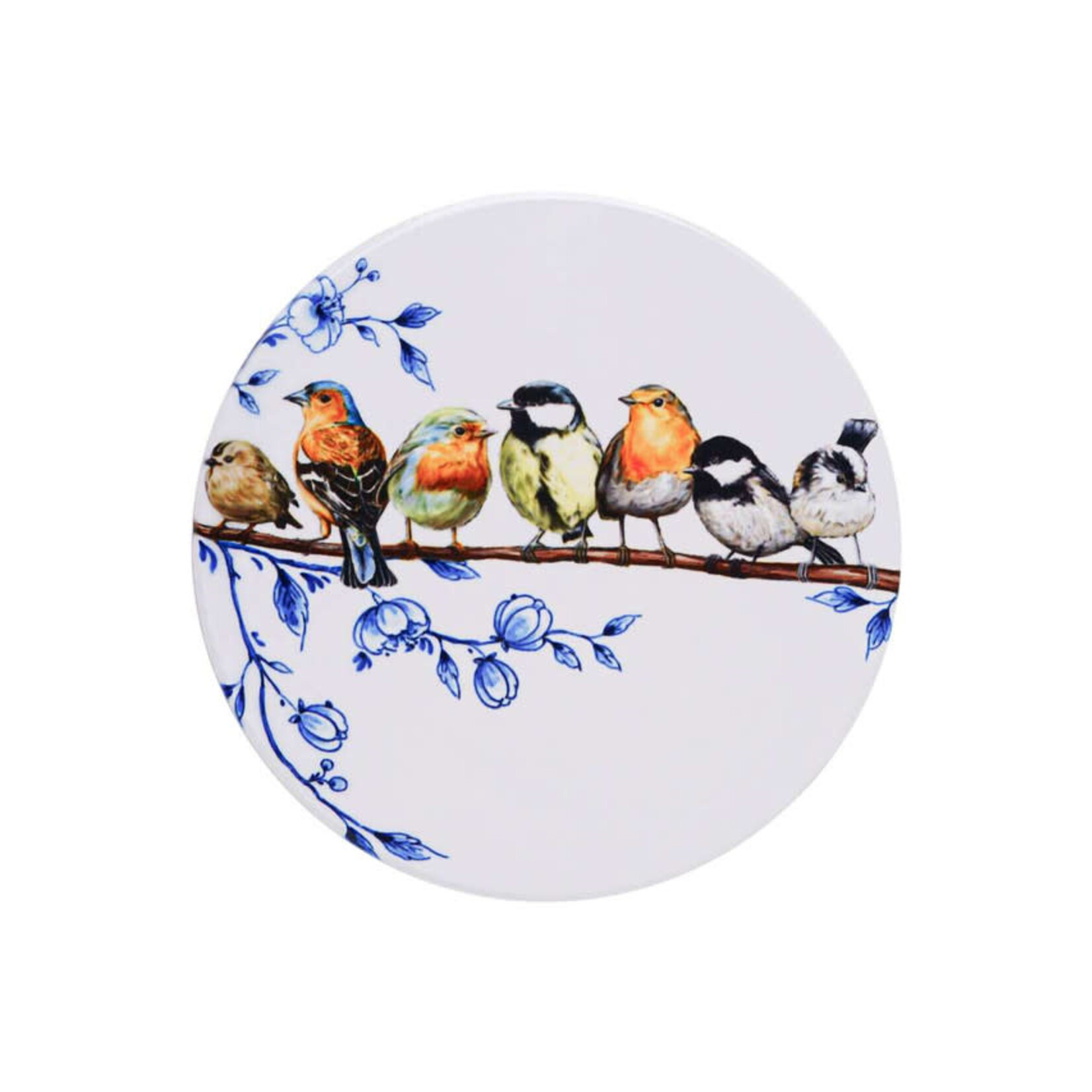 Heinen Delfts Blauw 18 cm kurk met keramiek pannenonderzetter Bosvogels Heinen Delfts Blauw D3201