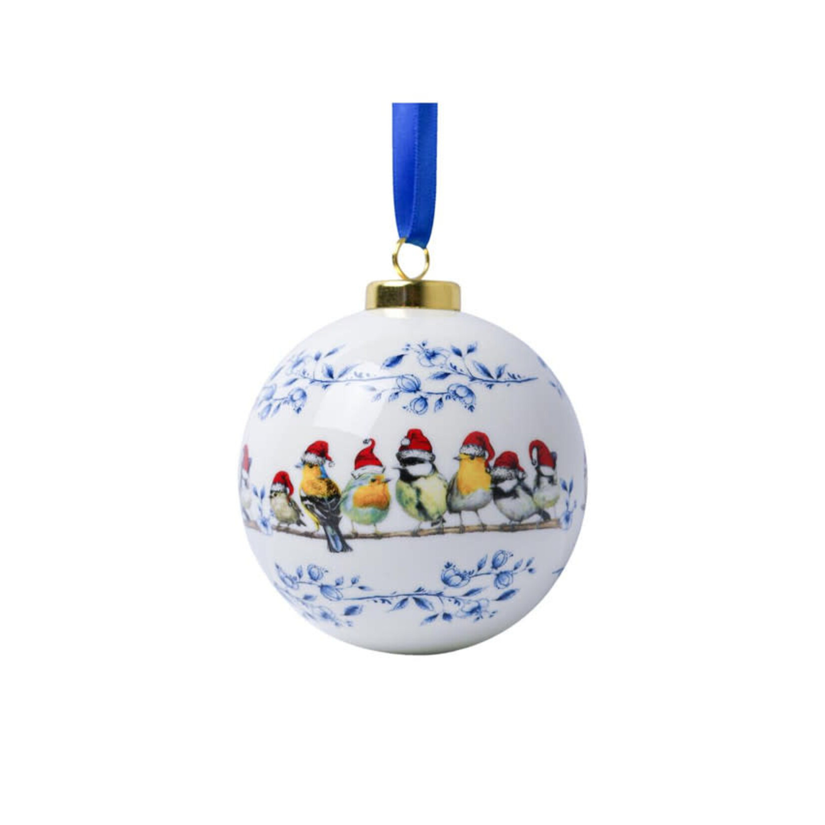 Heinen Delfts Blauw Heinen Delfts Blauw kerstbal bosvogels Kerstmuts Heinen Delfts Blauw K10006