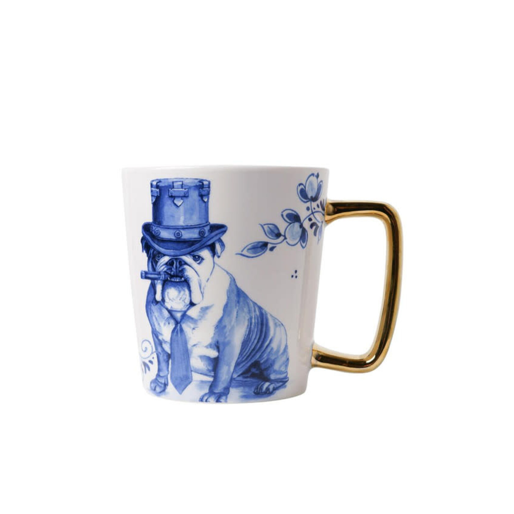 Heinen Delfts Blauw 300 ml mok Hond met Sigaar met gouden oor Heinen Delfts Blauw M336