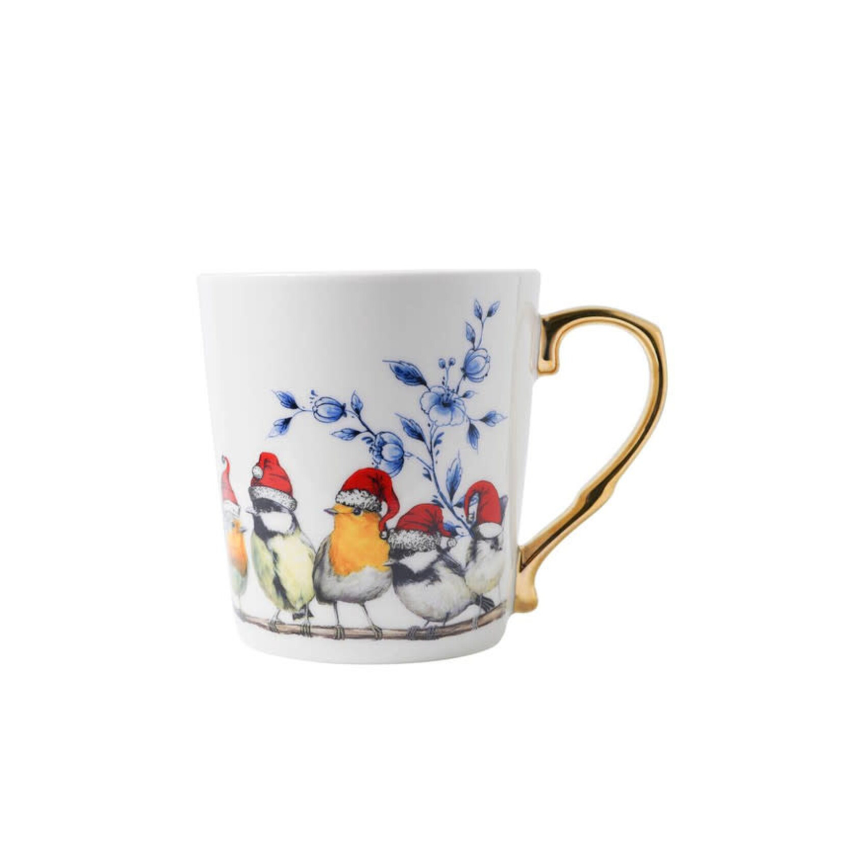 Heinen Delfts Blauw 300 ml mok Bosvogels kerst met gouden oor Heinen Delfts Blauw M340