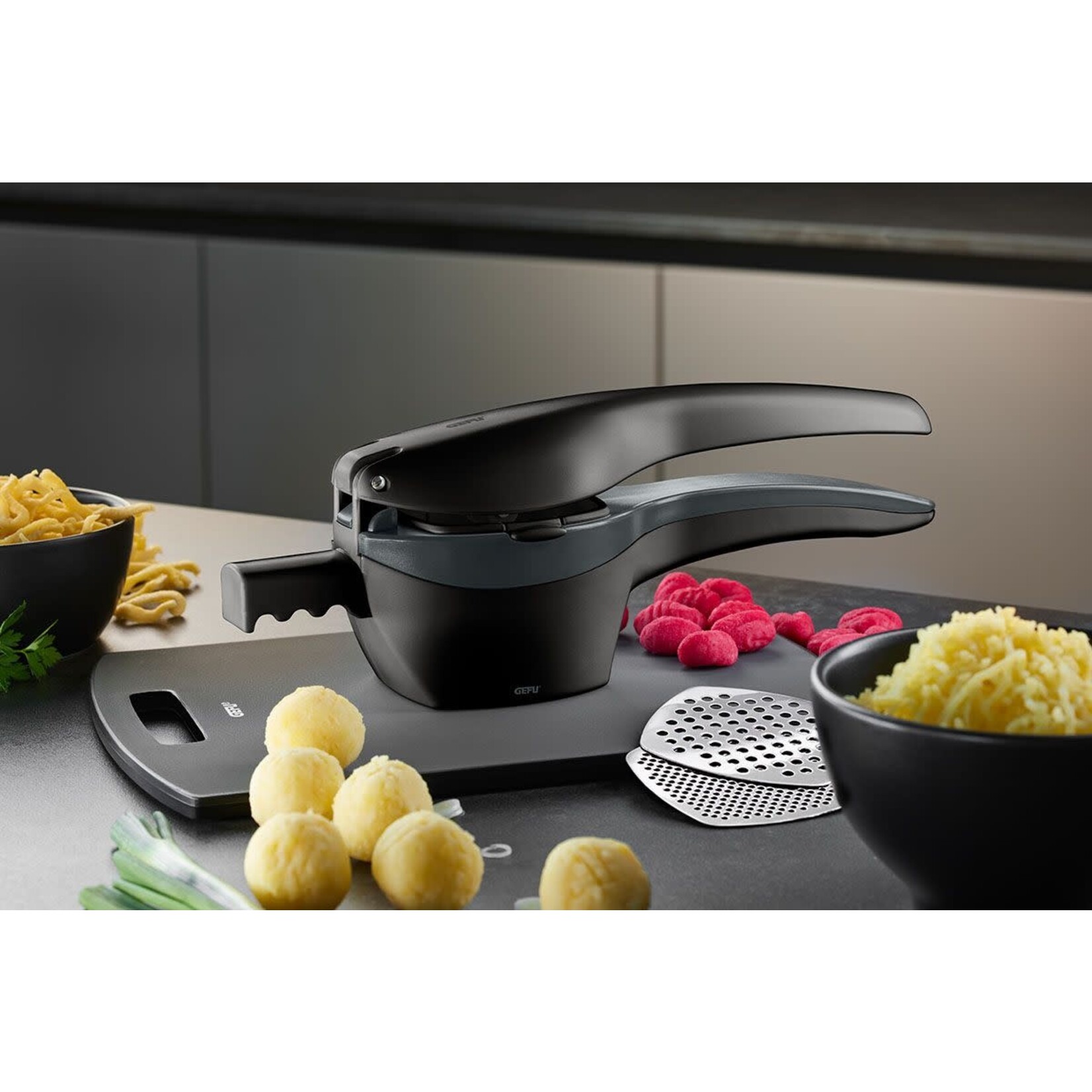 Gefu kunststof - rvs pureepers met 3 inzetten Gefu pureepers pureeknijper Presco Gefu 13155