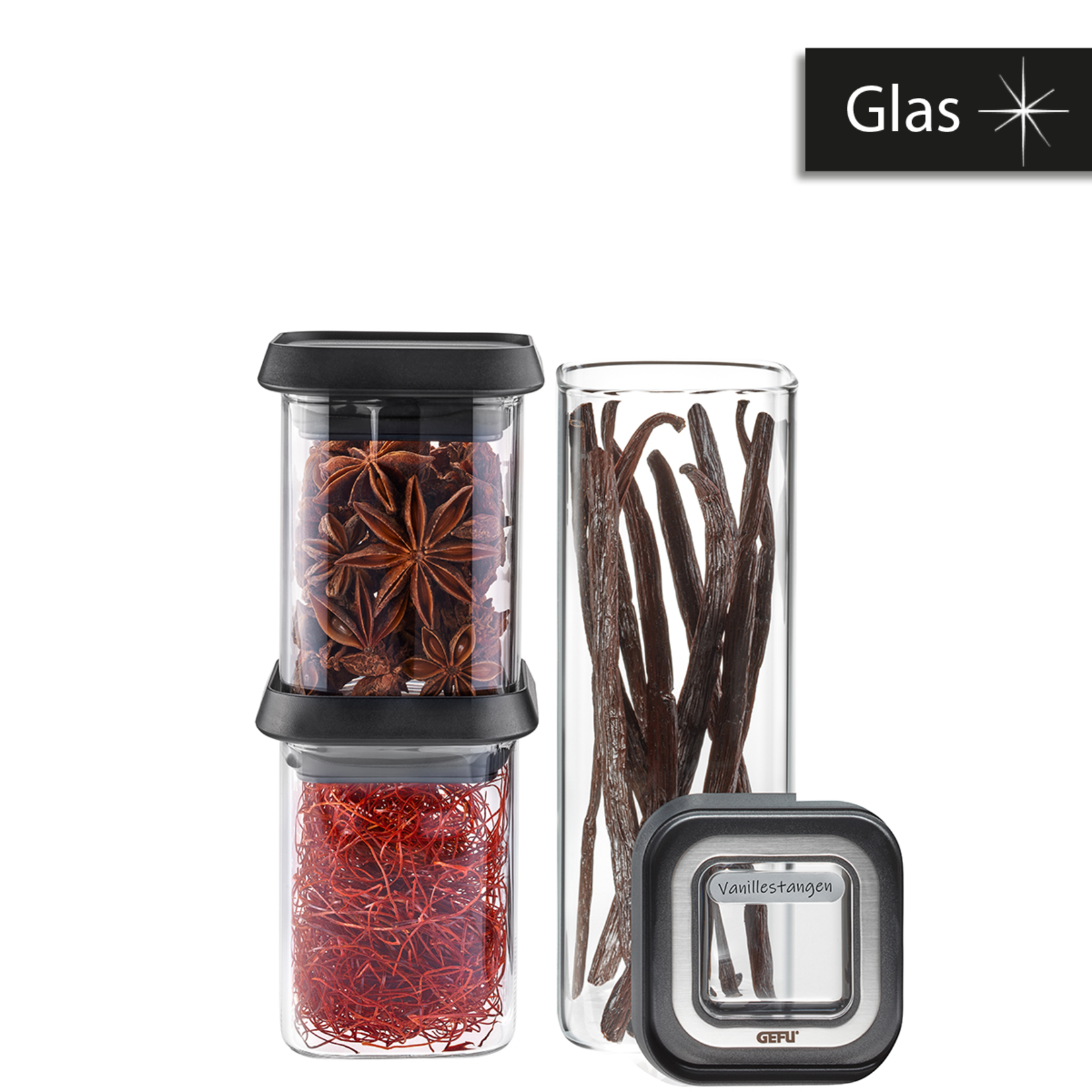 Gefu 3 delige set 2x 180 1x 400 ml glazen voorraadpotjes Gefu Pantry mini voorraadpotjes set Gefu 12811