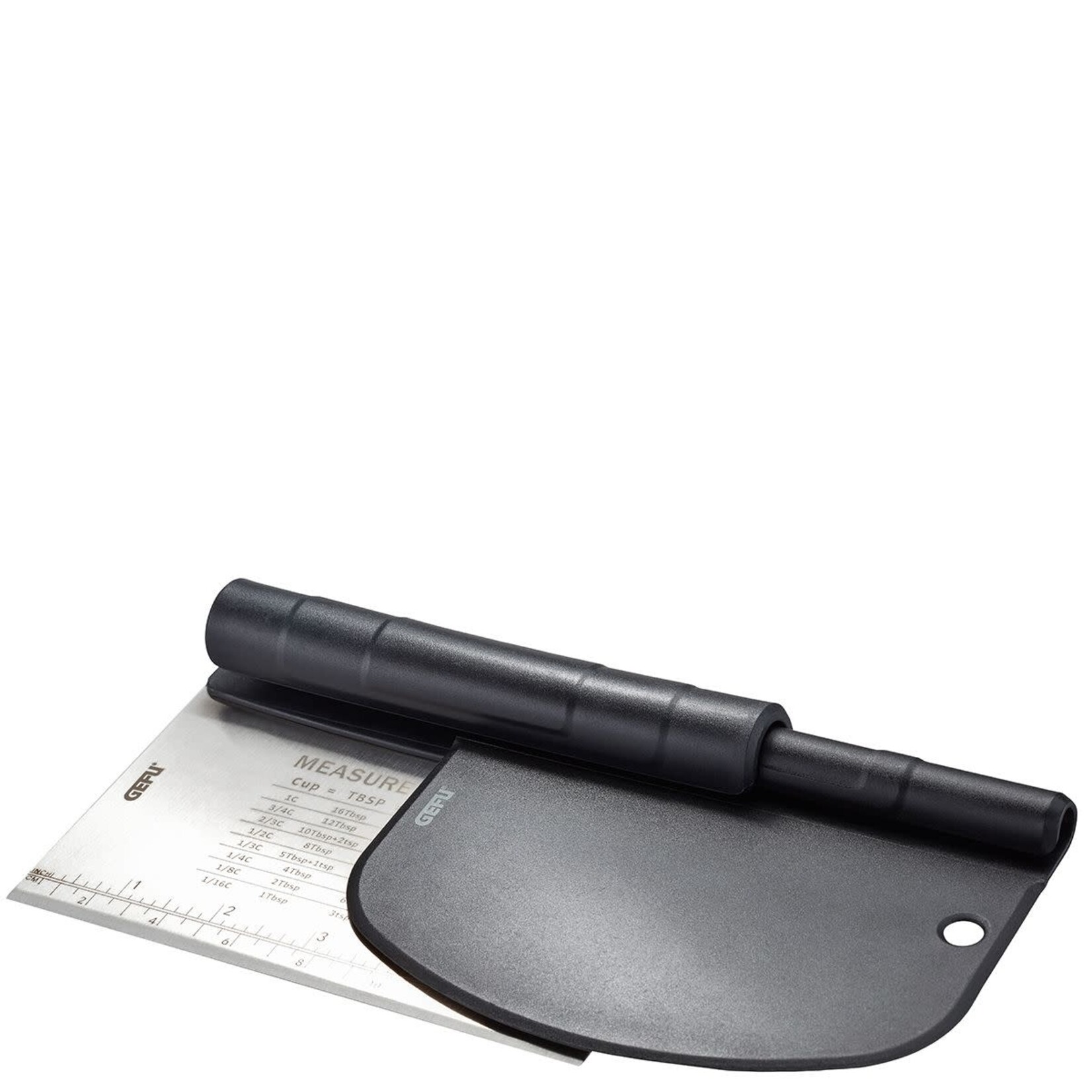 Gefu set-2 Deegspatels rechte rvs met maten en info & kunststof afgeronde Dutto Gefu 14591