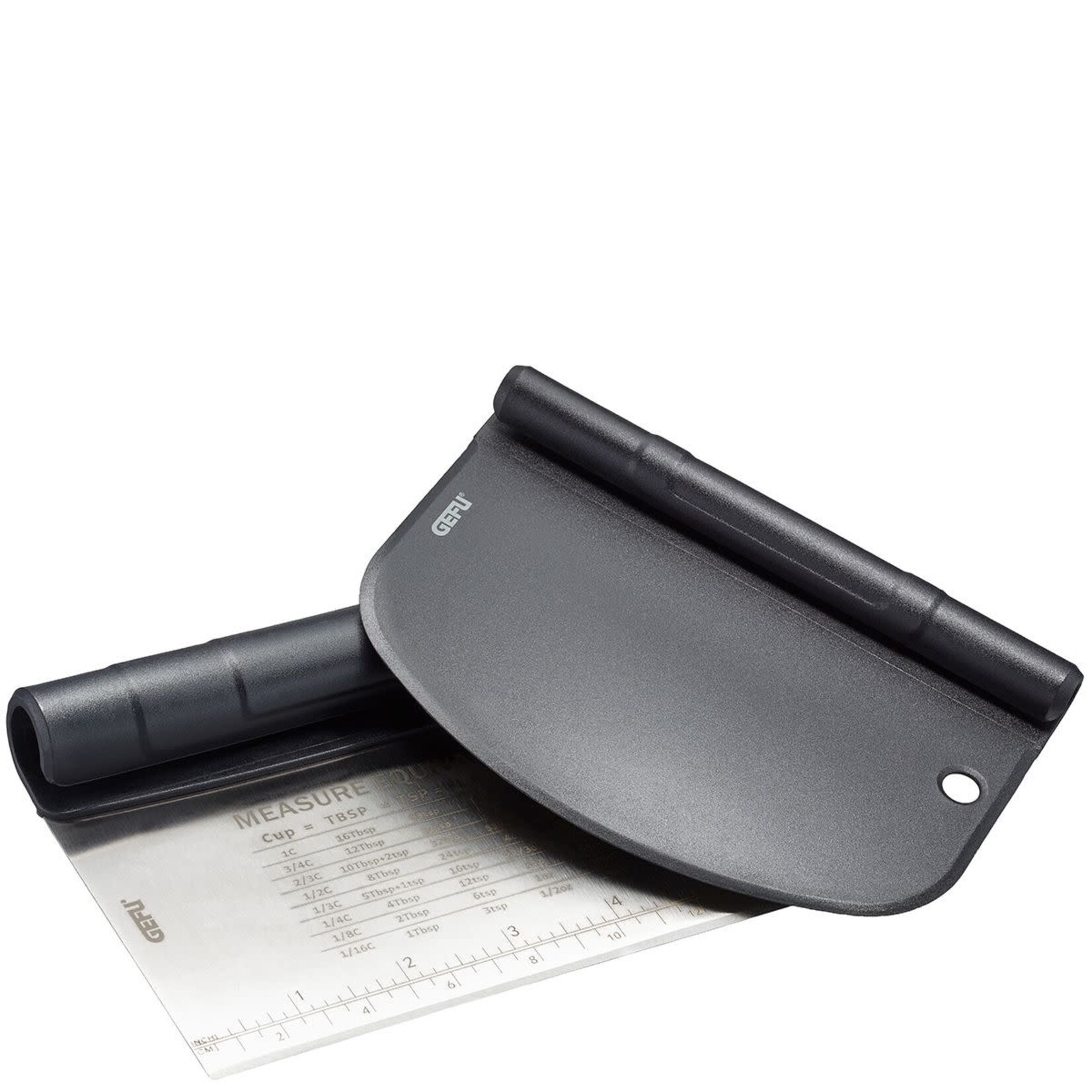 Gefu set-2 Deegspatels rechte rvs met maten en info & kunststof afgeronde Dutto Gefu 14591
