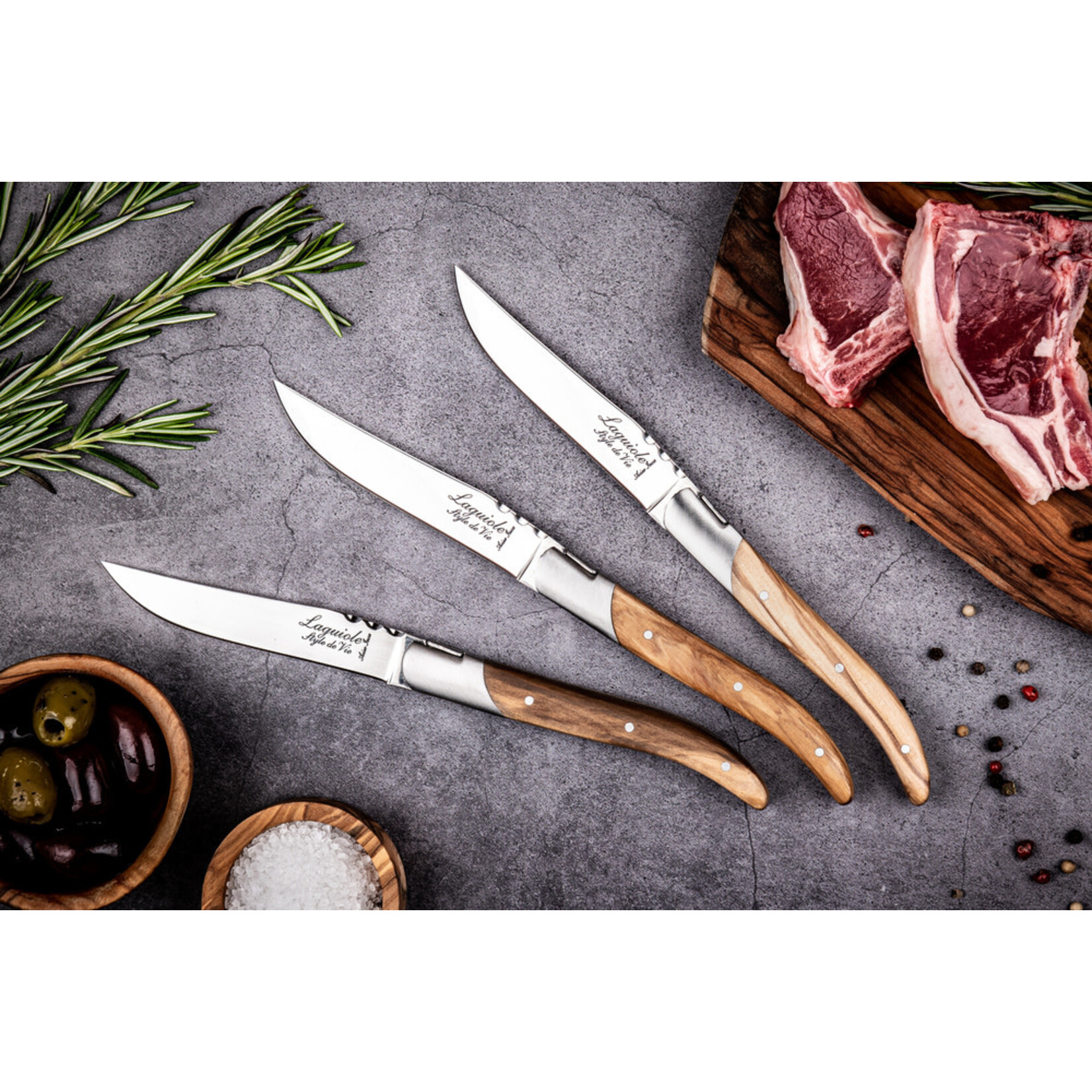 Style de Vie 6 Steakmessen olijfhout Laguiole Style de Vie Luxury Line steakmessen olijfhout LuxSteakOlijf