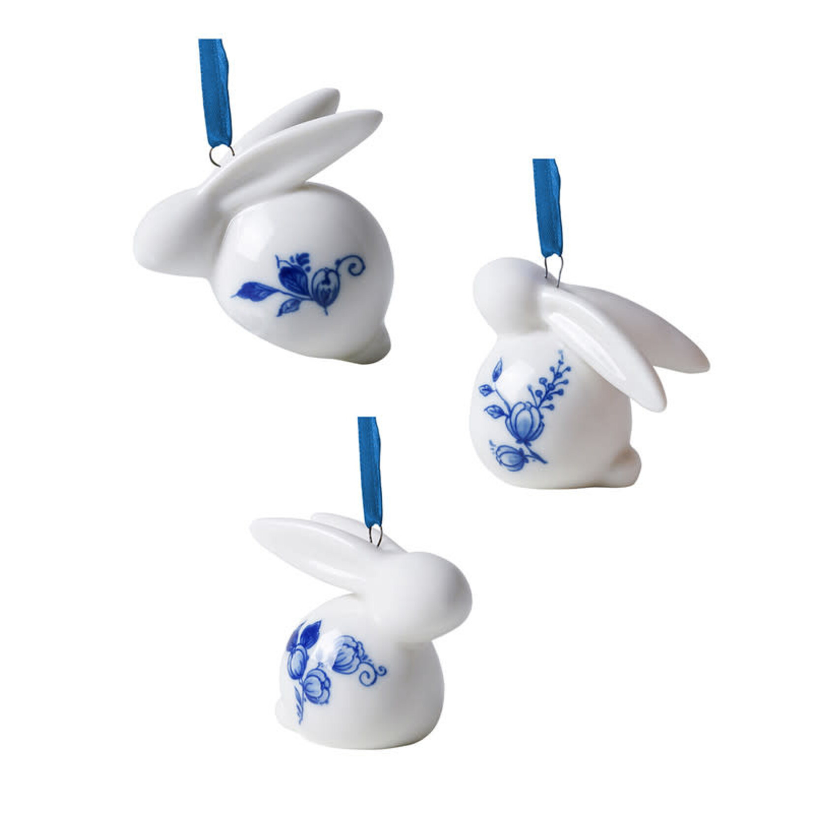 Heinen Delfts Blauw 6 cm Heinen Delfts blauw paashanger konijn set van 3 Heinen Delfts Blauw EA0001