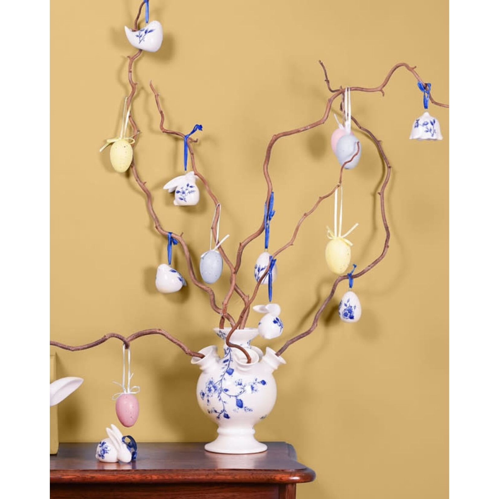 Heinen Delfts Blauw 5 cm Heinen Delfts blauw paashanger lente klokjes set van 3 Heinen Delfts Blauw EA0004