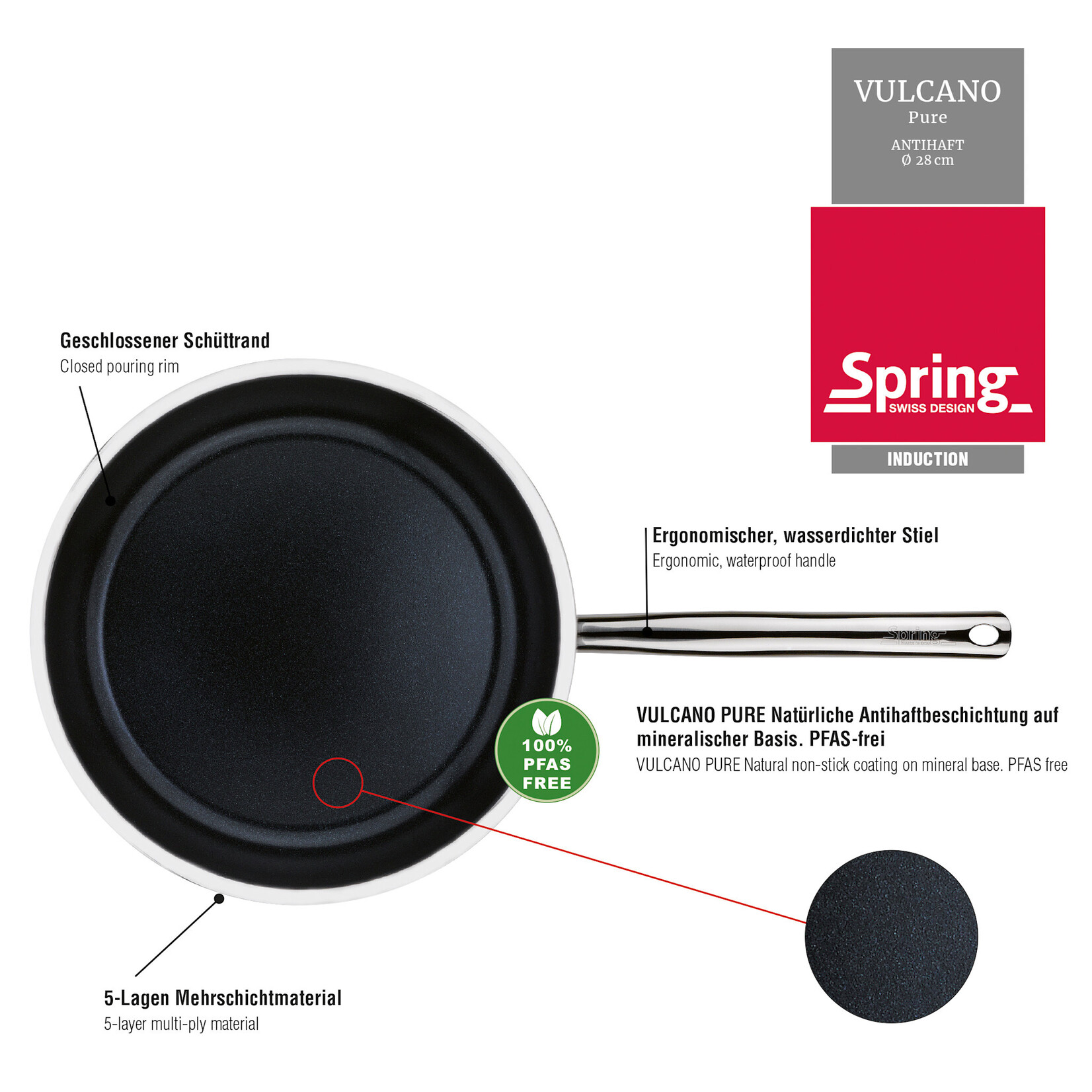 Spring 20 cm koekenpan Spring Vulcano pure 100 % pfas vrije koekenpan 20 cm Spring 1481786020