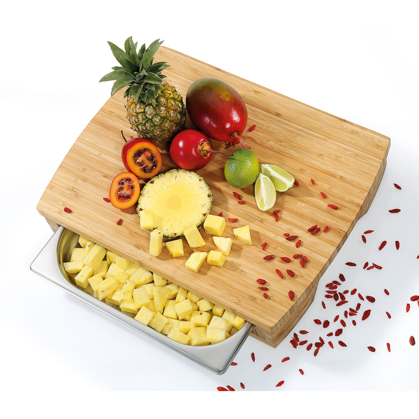 Zassenhaus 46 × 35 × 8 cm Bamboe snijplank met rvs opvangschaal 2/3 gastronorm Zassenhaus 054323