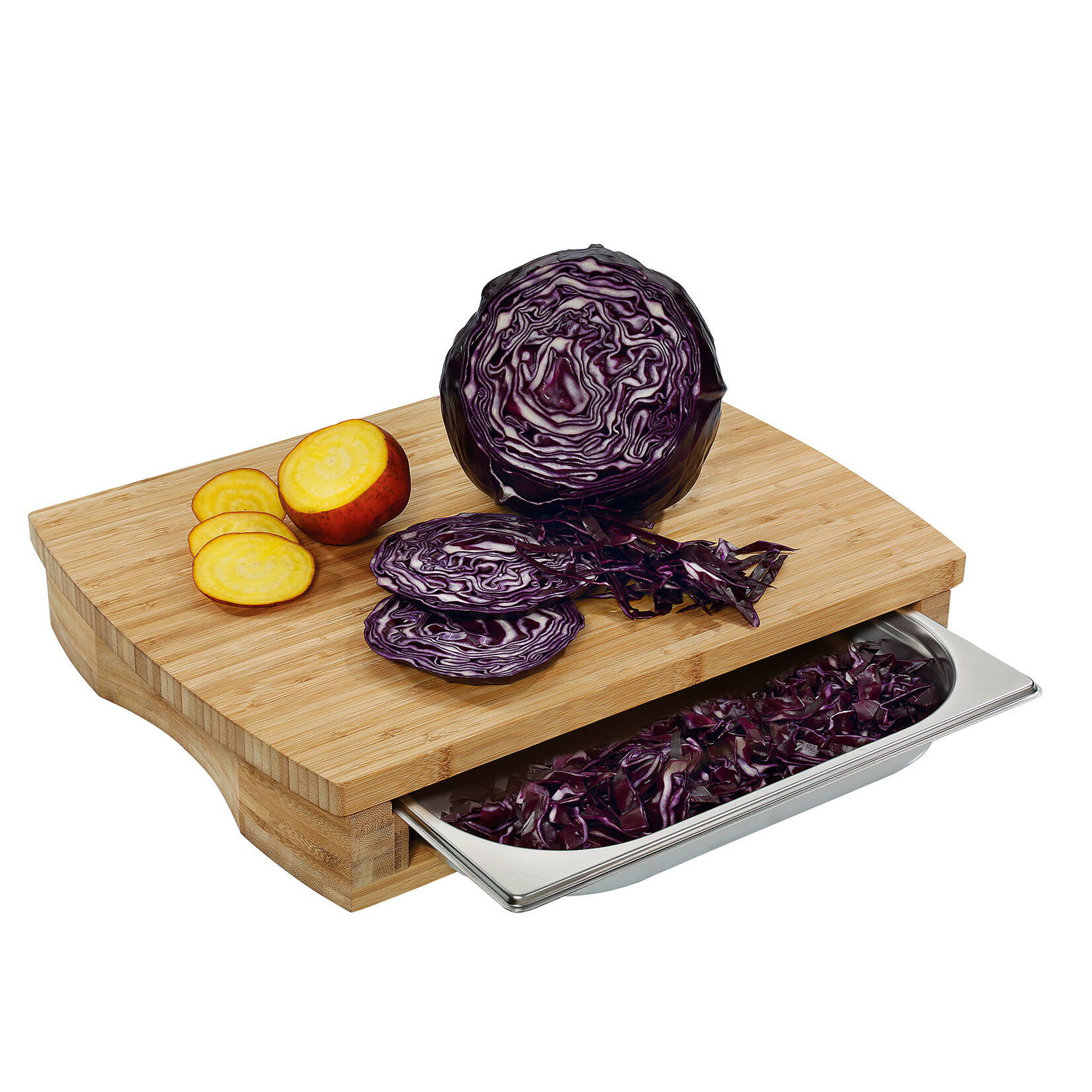 Zassenhaus 46 × 35 × 8 cm Bamboe snijplank met rvs opvangschaal 2/3 gastronorm Zassenhaus 054323