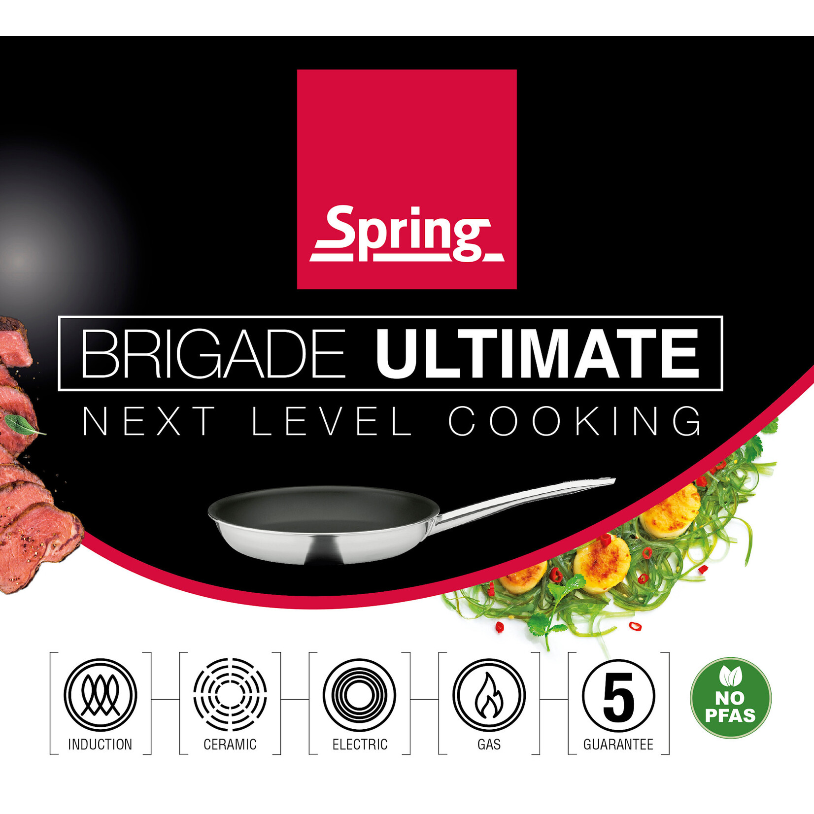 Spring 28 cm XL koekenpan Spring Brigade Ultimate hapjespan PFAS-vrij 28 cm 61 mm hoog Spring 0412886028