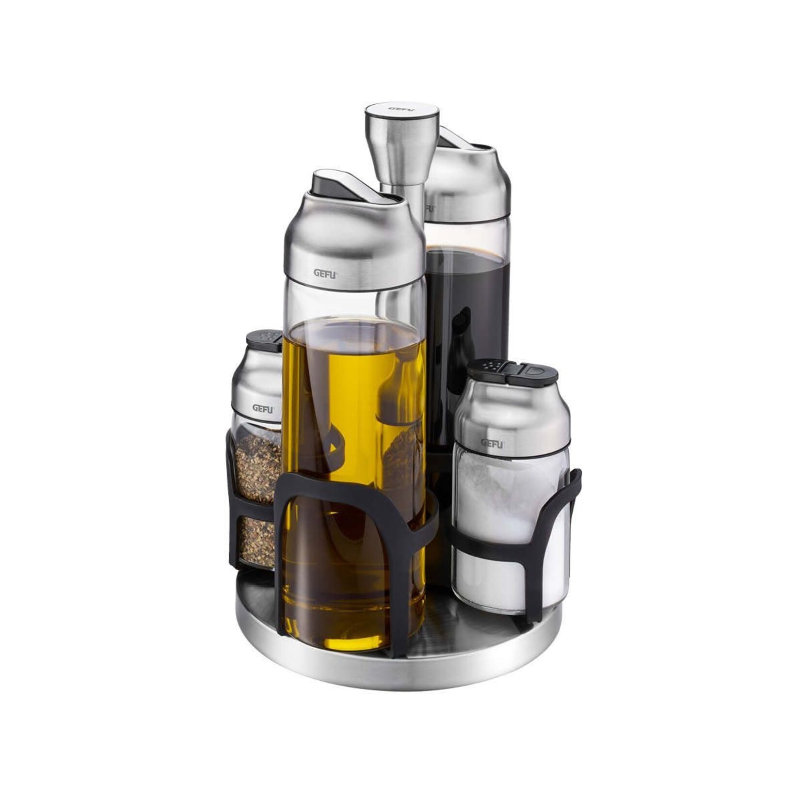 Gefu Gefu Kippo 5 delig kruiden standaard menage set 2  glazen kruidenpotjes en 2 flessen Gefu 33734