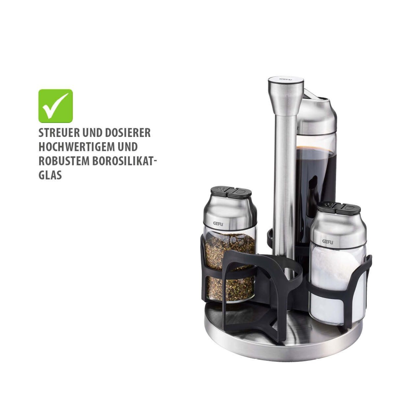 Gefu Gefu Kippo 5 delig kruiden standaard menage set 2  glazen kruidenpotjes en 2 flessen Gefu 33734