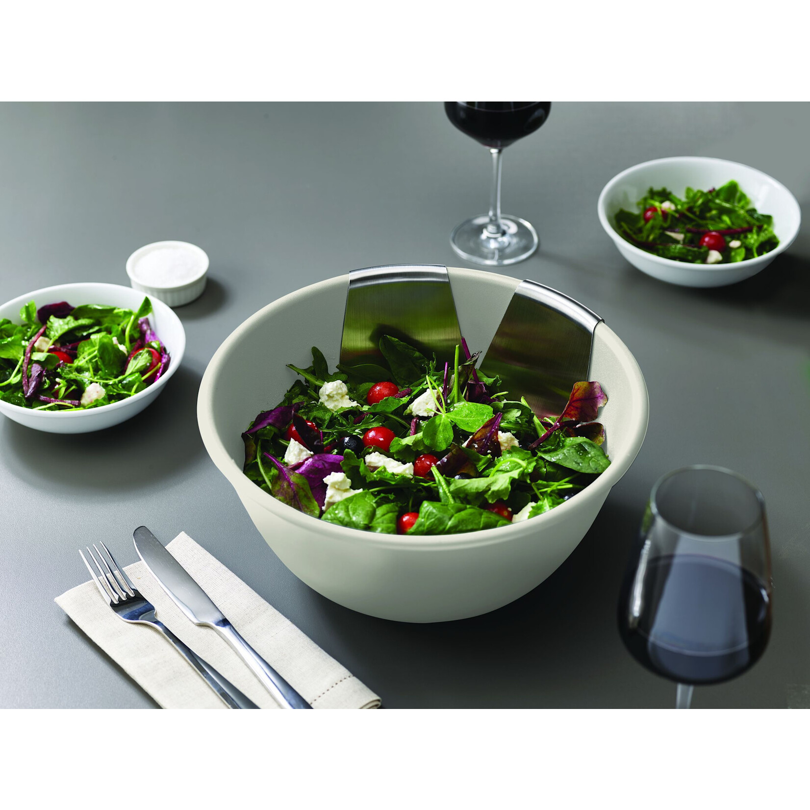 Joseph Joseph Joseph Joseph Uno Saladeschaal beige met Saladebestek rvs  Joseph Joseph 20155 Stone